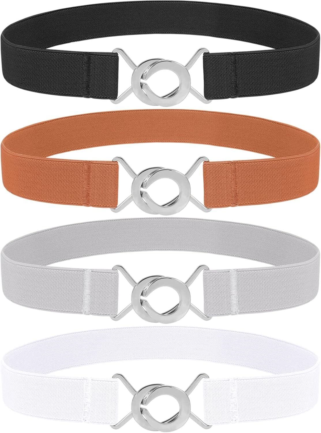 LEACOOLKEY Elastic Skinny Waist Belt for Dress Women Men No Show Stretchy Thin Belt for Jeans Pants Flat Buckle