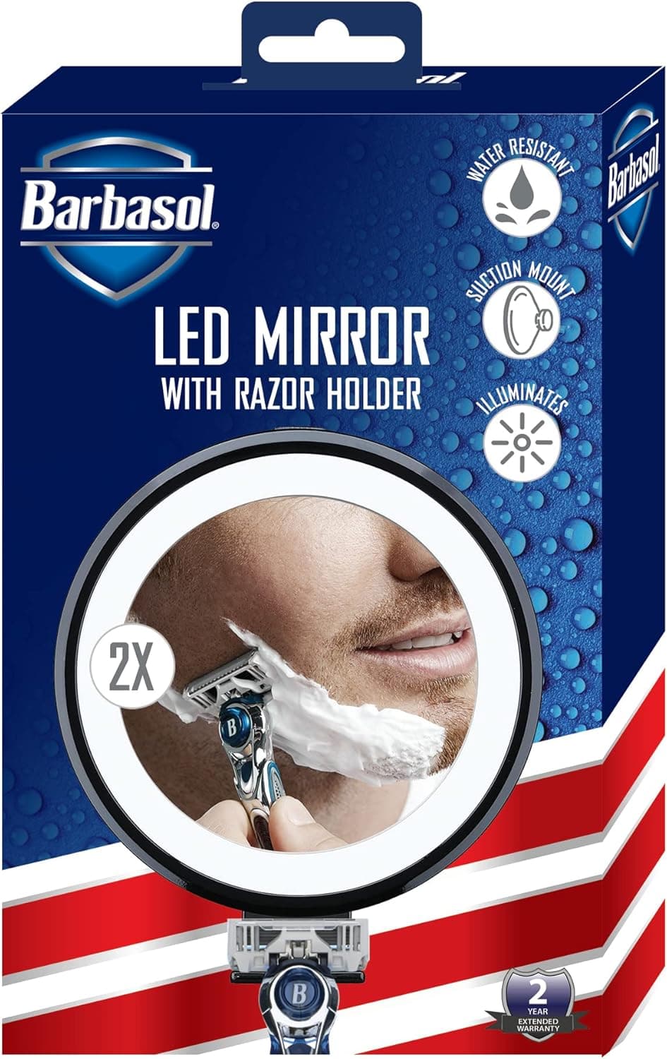 Barbasol 2X Magnification LED Mirror Suction Cup, w/ Razor Hook Holder ,Battery Operated