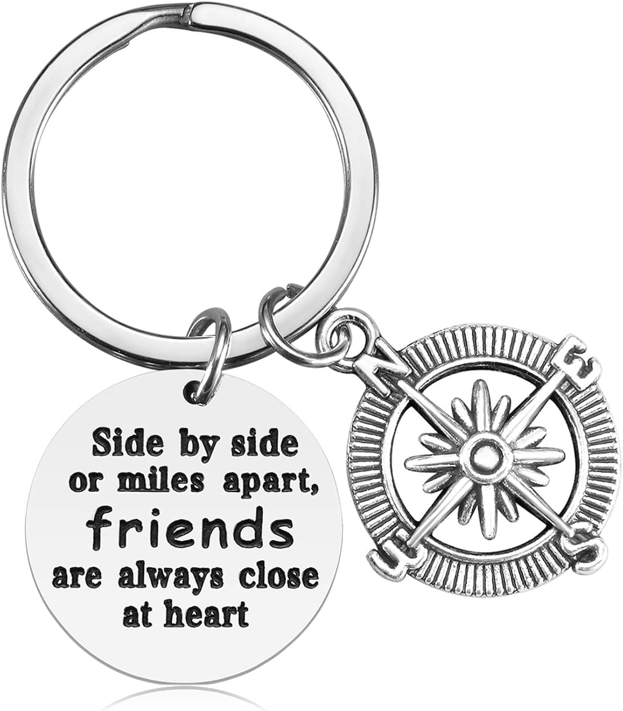 iWenSheng Friendship Gifts for Women, Side by Side or Miles Apart Friends are Always Close at Heart Best Friend Keychain, Birthday Gifts for Best Friend BFF Jewelry