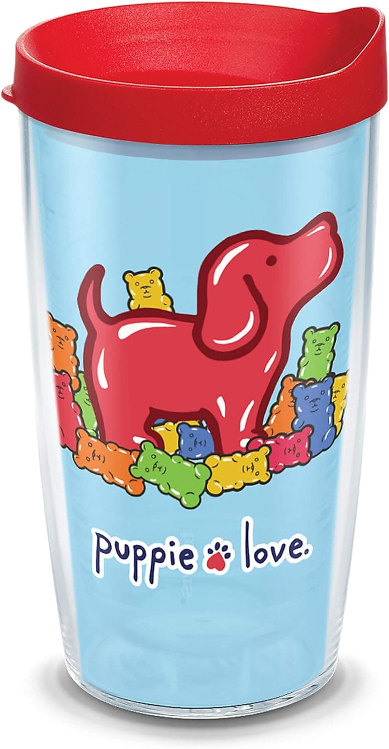 Tervis Made in USA Double Walled Puppie Love Insulated Tumbler Cup Keeps Drinks Cold & Hot, 16oz, Gummie Pup