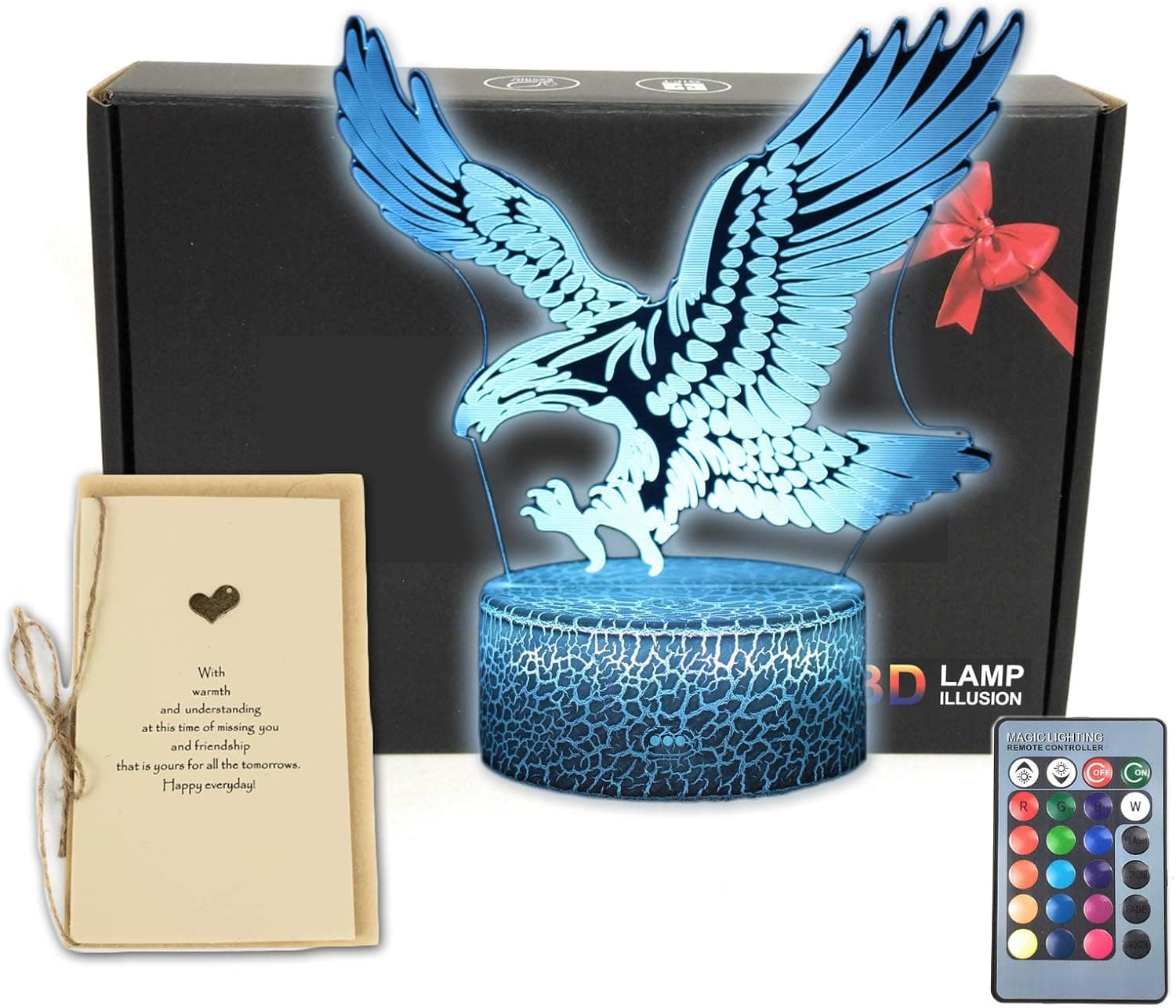 TriPro Eagle Bird 3D Illusion Bedroom Decor Night Light Table Lamp with Greeting Card,16 Colors Remote Room Decorations Girls for Fathers Day,Mothers,Dad,Girls,Boys,Men,Women,Kids,Boys,Teens