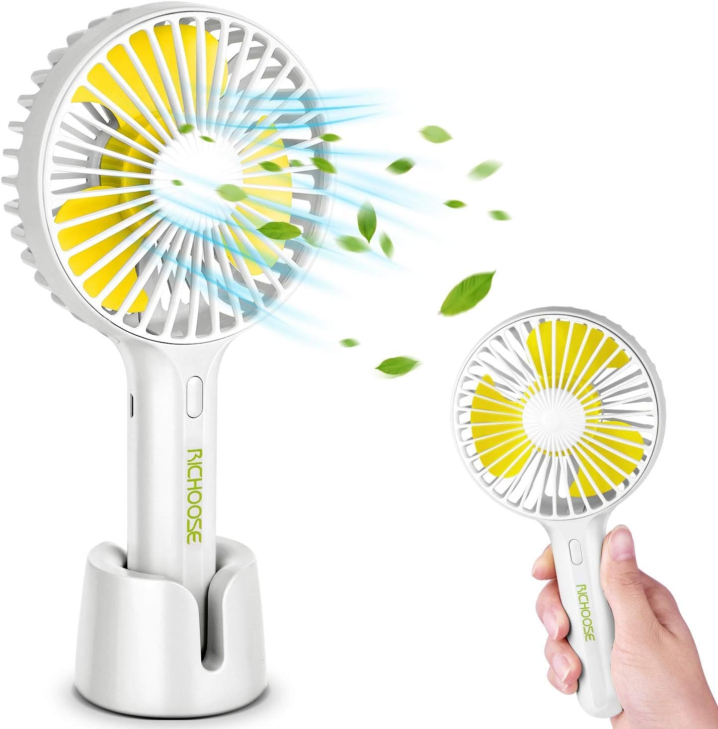 Richoose Handheld Fan Portable, Mini Hand Held Fan with USB Rechargeable Battery, for Women Girls Kids Outdoor and Indoor (White)