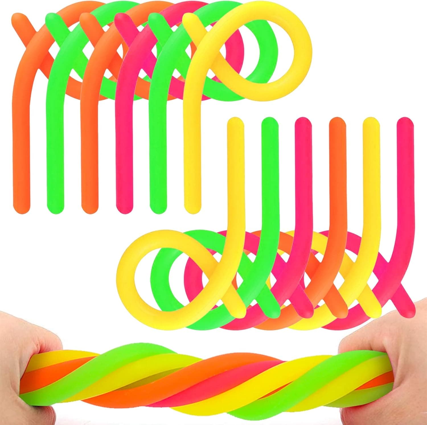 AMOR PRESENT 12-Pack of Original Stretchy String Fidget, Sensory Toys, Fidget Noodles Bulk, Stretches from 12 Inches to 8 Feet, Fit for Party and Children's Gifts