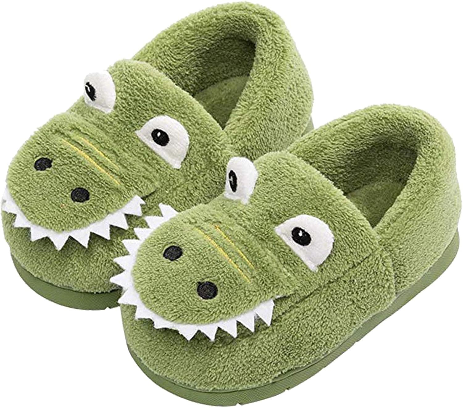 JACKSHIBO Girls Boys Home Slippers Warm Dinosaur House Slippers for Toddler Fur Lined Winter Indoor shoes