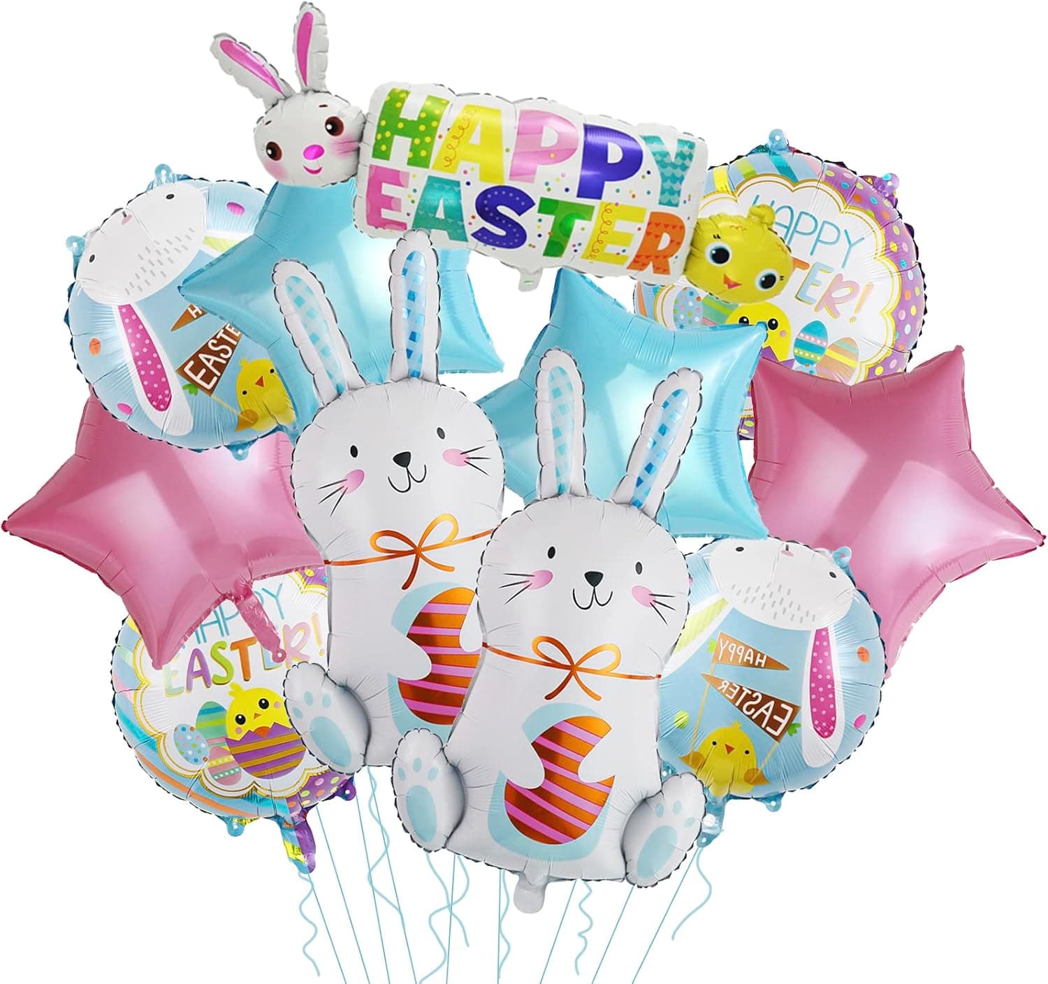 Easter Bunny Balloons Set | Foil Rabbit Balloons | Mylar Helium Balloons for Easter Party Decoration | Pink Bunny-Shaped Balloons | Easter Baby Shower Decor (11 pcs)