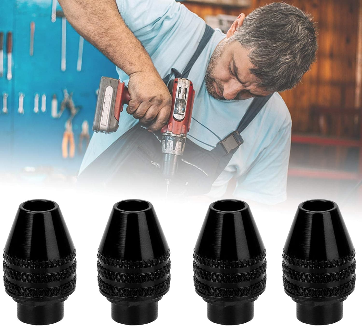 4Pcs Multi Quick Change Keyless Chuck Replacement,Keyless Rotary Tool Accessories Chuck Drill Bit for Dremel and Compatible Rotary Tools (Black)