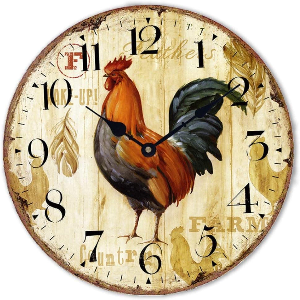 XXXFLOWER Wall Clock Large Numerals Farmhouse Decorative 12" Quartz Movement Silent Non-Ticking Wooden Wall Clocks for Home Bedroom Office Cafe