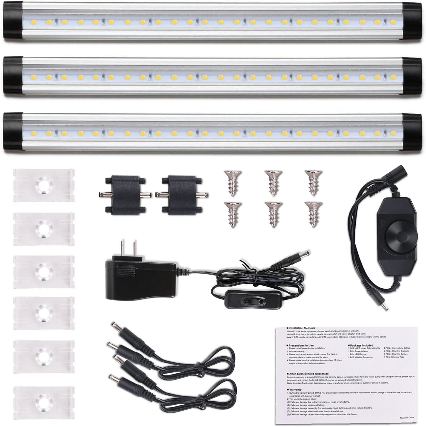 Double-K LED Under Cabinet Lighting, 12W 1000lm Under Counter Lighting Natural White 4000-4500K Kitchen Counter Cabinet Lighting with Power Adapter, 3 Pack