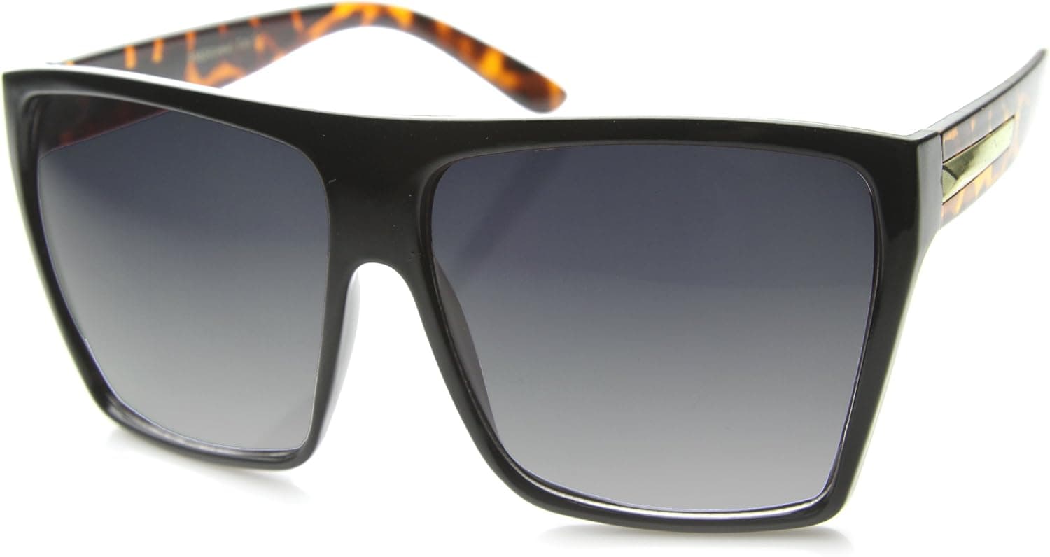 Large Oversized Retro Fashion Square Flat Top Sunglasses (Black Tortoise Arms)