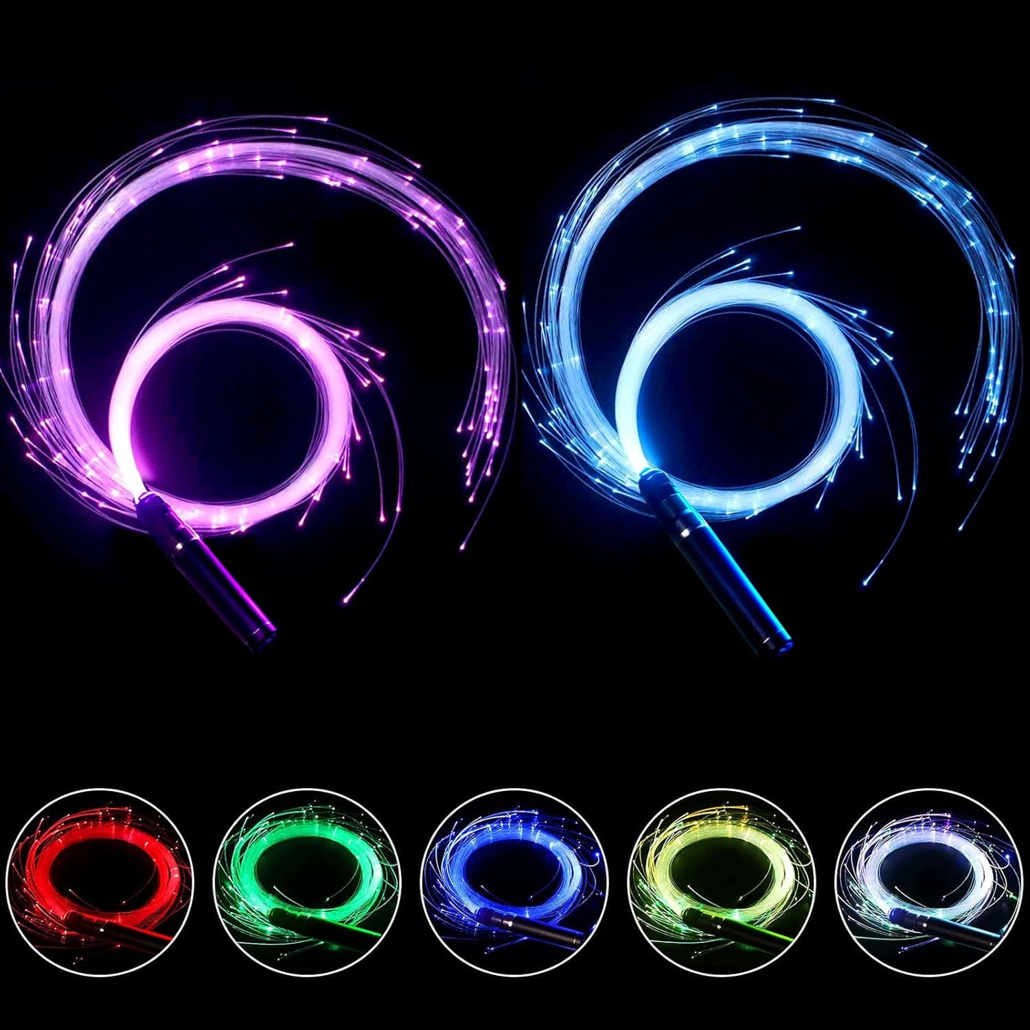 2 Pieces 6 Ft Fiber Optic Whip, LED Fiber Optic Dance Whips Fiber Optic Whips Super Bright Light up Rave Toys 360°Swivel Pixel Rave Whip Toy for Dancing, Parties, Light Shows, EDM Music Festivals