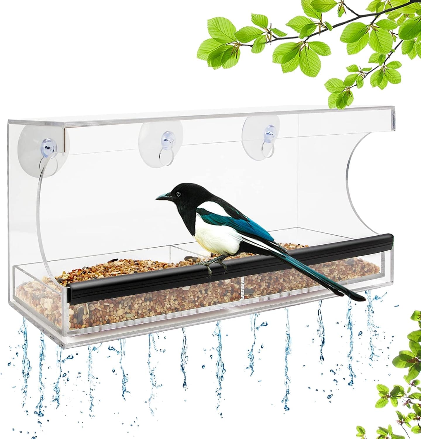 Chrider Window Bird Feeders, Bird Feeders for Outside, Bird Feeder with Drainage Holes Keep Seeds Dry, Window Bird Feeders with Strong Suction Cups, Bird House for All Weather, Easy to Clean ( Large )