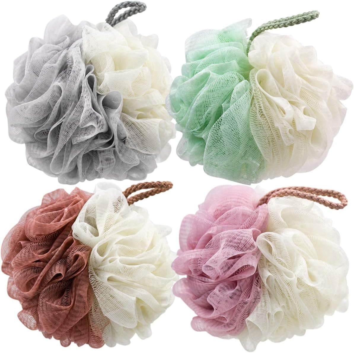 Bath/Shower Sponge Loofah - Mesh Pouf Shower Ball Body Scrubber for Women & Men, for All Skins Puff Foamy BAIMEI Loofa Sponge Skin-Care Tool(4pcs)