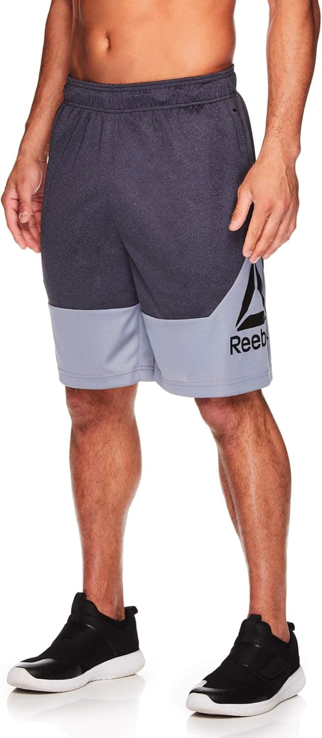 Reebok Men's Drawstring Shorts - Athletic Running & Workout Short w/Pockets - Break Training Ebony Heather/Black, X-Large