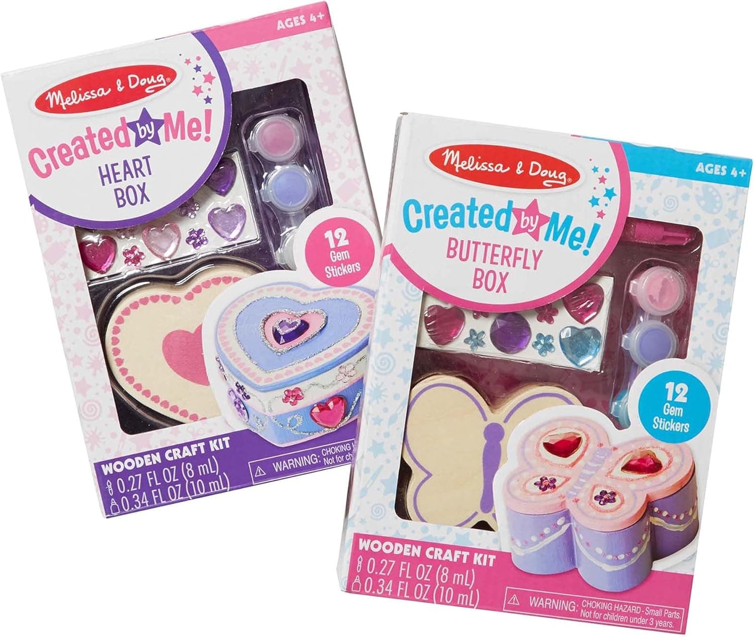 Melissa & Doug Decorate-Your-Own Wooden Heart Box and Wooden Butterfly Box Craft Kits Set