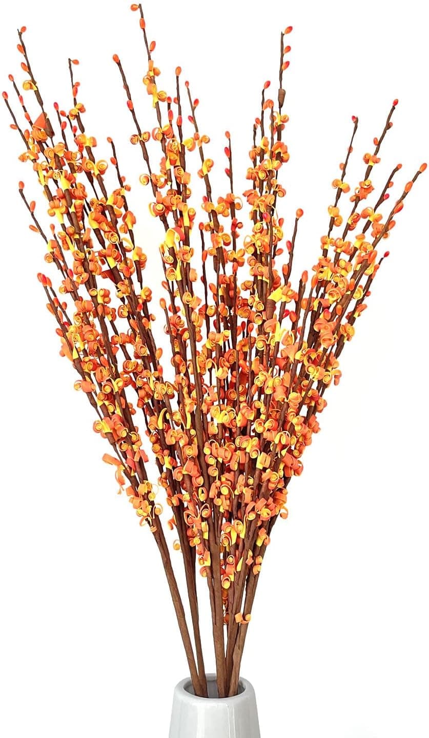 5Pcs 75CM Long Artificial Flower Winter Jasmine Folk Pip Berry Plant Dry Branches for Wedding Home Office Party Hotel Table Vase Christmas Decor - Orange