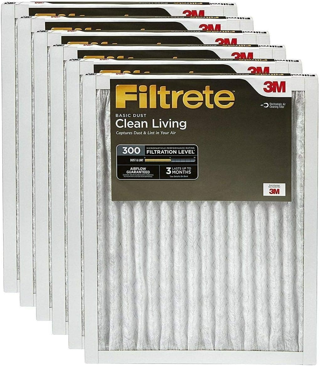 3M 301DC-6 Basic Dust & Lint Reduction Pleated Air Filter, 3 Months, 16x25x1-In. - Quantity 6