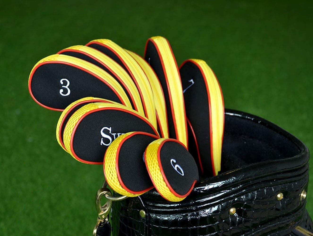 YangGe Zippered Golf Club Iron Head Covers Long Neck Set of 10 Pcs with Number