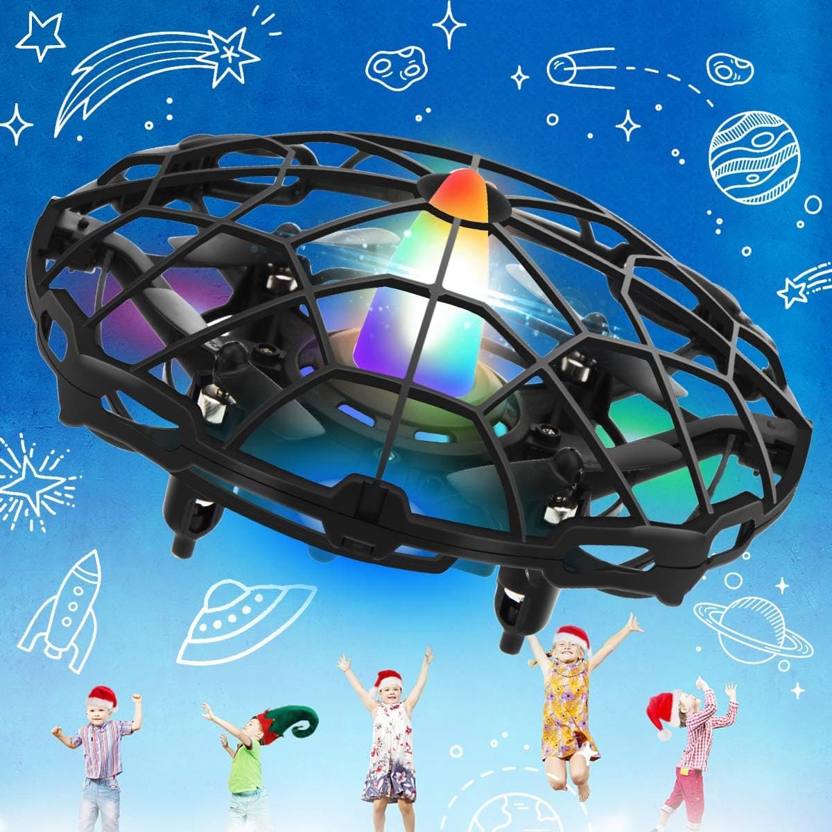 GUZIAVAClubFun Flying Spinner Mini Drones for Kids Magic LED Lights UFO Hand Operated with 360° Rotating Helicopter Boys Girls Adult Gift 2022 Hot Toys Birthday Christmas Outdoor Indoor, Red