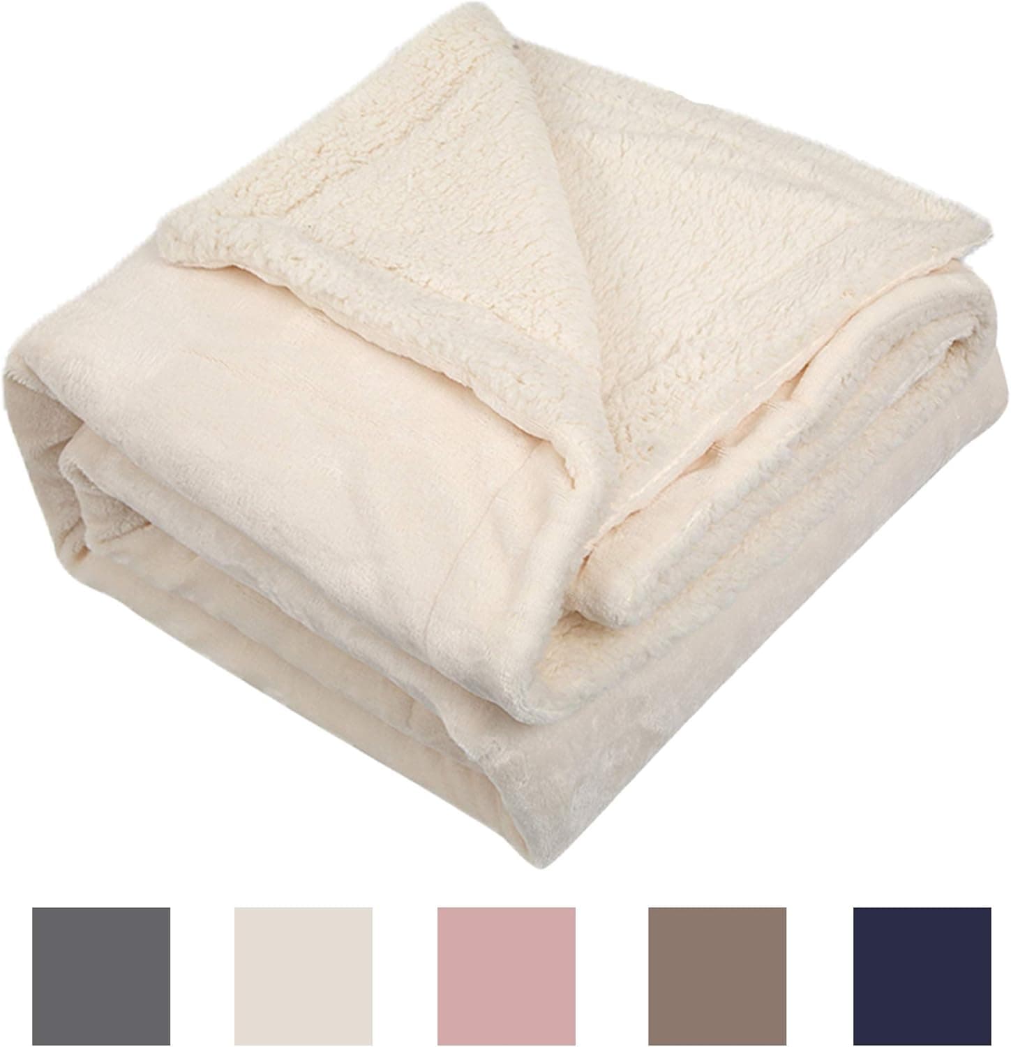 YWD HOME Sherpa Fleece Throw Blanket Plush Blanket Fuzzy Soft Blanket Microfiber (Cream/White, Twin60 x90)