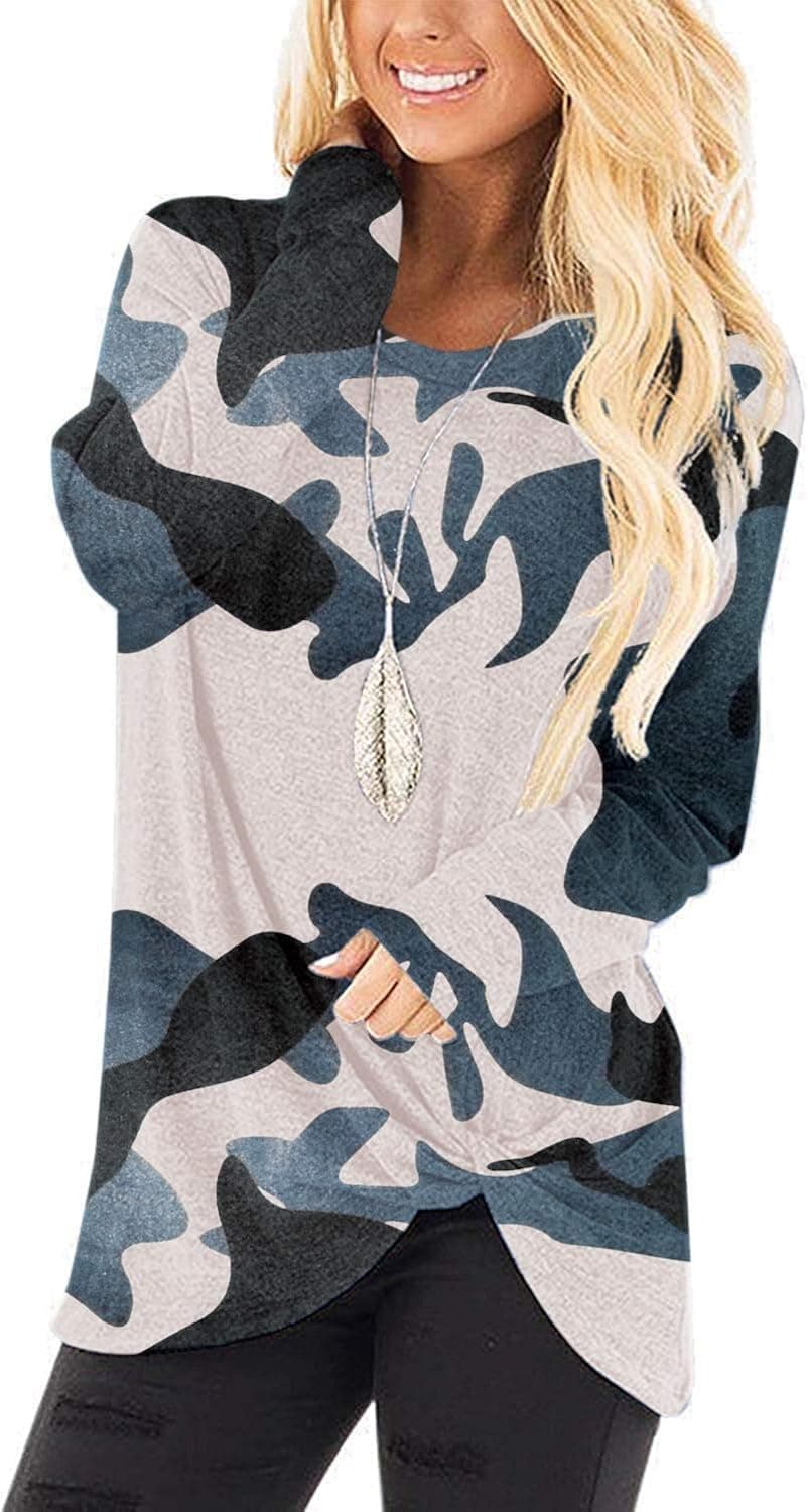 MarinaPrime Womens Casual Tops Shirts Fashion Blouses Long Sleeve Round Neck Tunic T Shirt