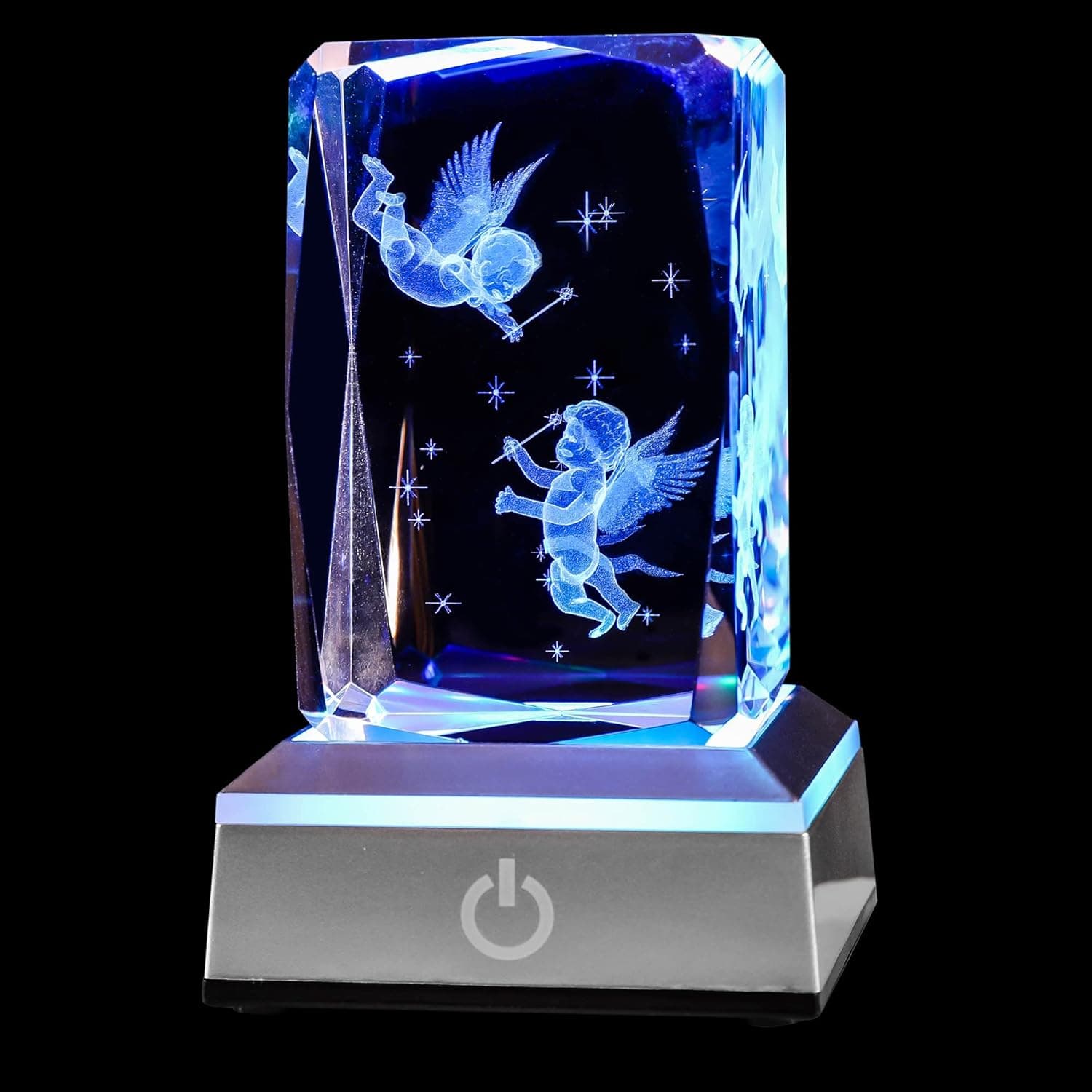 NIANWUDU 3D Cupid Crystal with LED Colourful Light Base, Present for Girlfriend Wife Mom and Women, Gifts Romantic Night Light (Cupid)