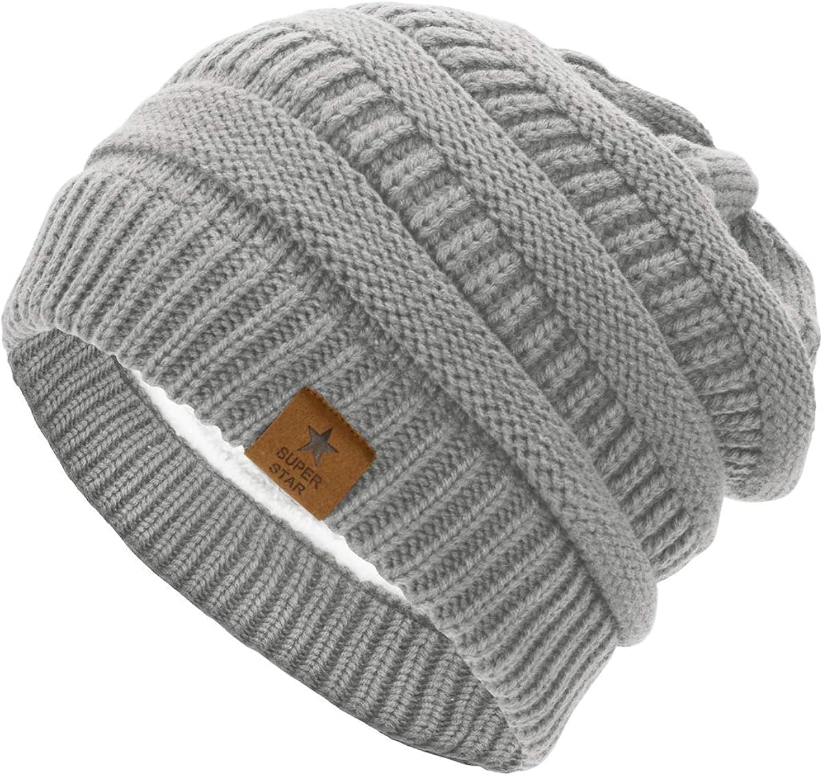 Zando Womens Solid Knit Beanies Thick Cap Light Grey