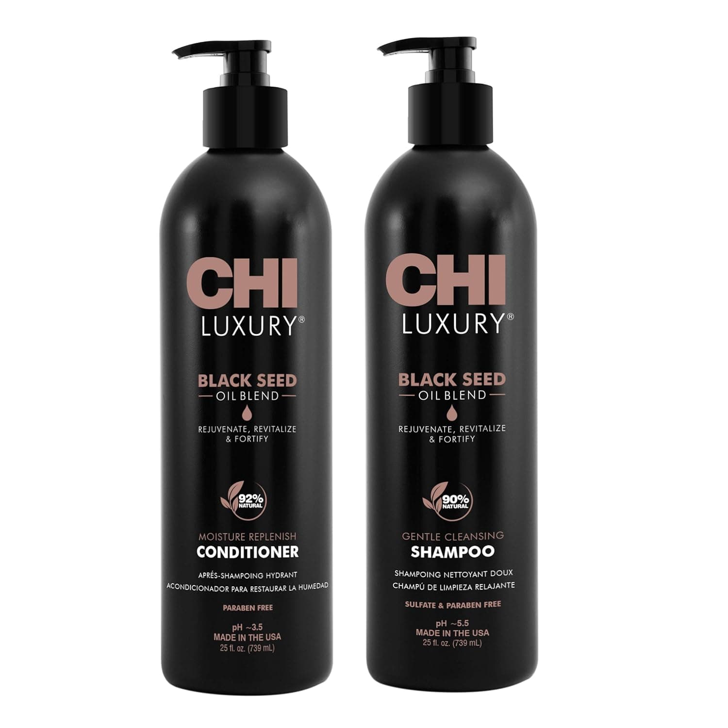 CHI Luxury Black Seed Oil Blend Gentle Cleansing Shampoo 25 Fl Oz, CHI Luxury Black Seed Oil Blend Moisture Replenish Conditioner 25 Fl Oz (pack Of 2)