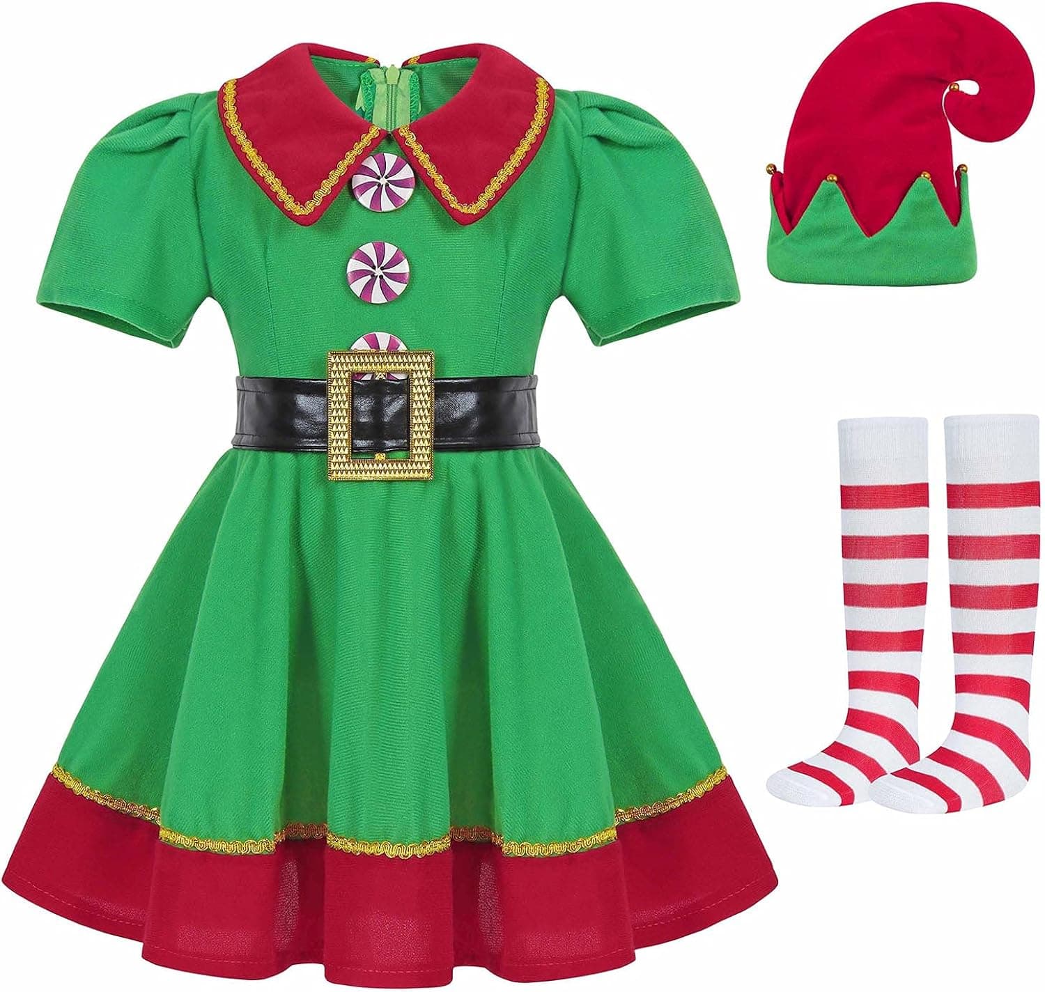 Eledobby Christmas Elf Costume for Kids Holiday Halloween Dress for Girls 5T 6X