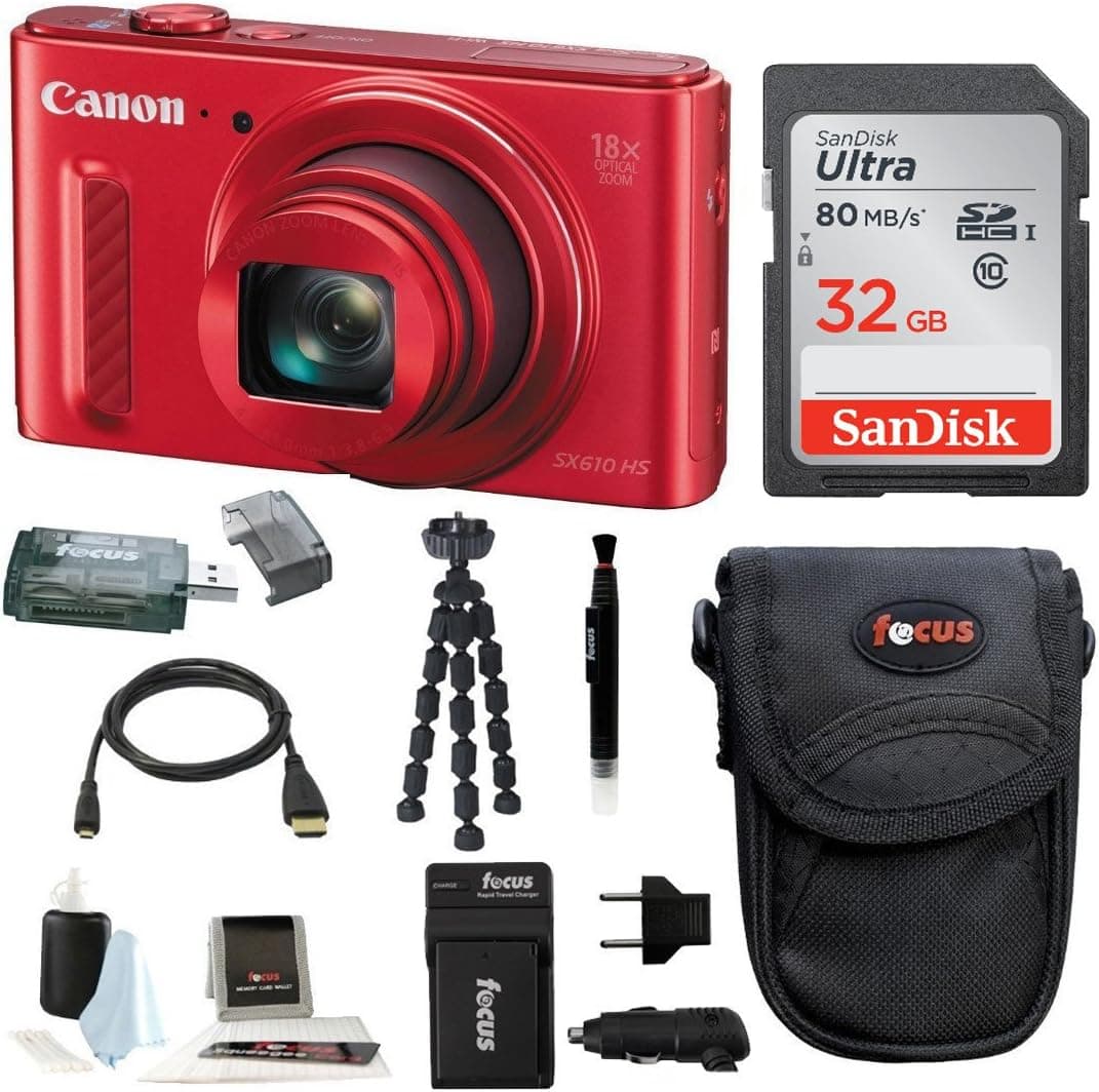 Canon Powershot SX610 HS Digital Camera (Red) w/ 32GB Deluxe Accessory Bundle