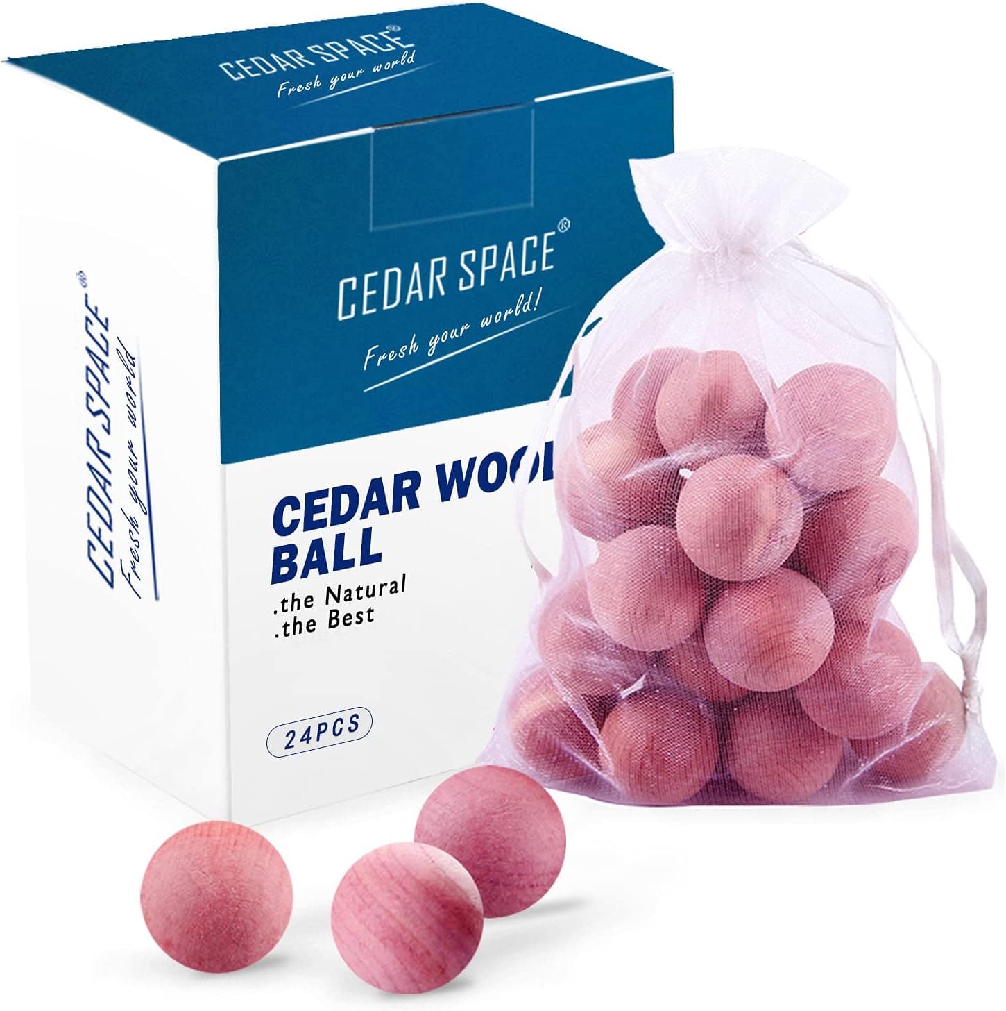 Cedar Space Cedar Blocks for Clothes Storages, 100% Aromatic Red Cedar Balls, Cedar Accessories for Closets Storages 24 PCS