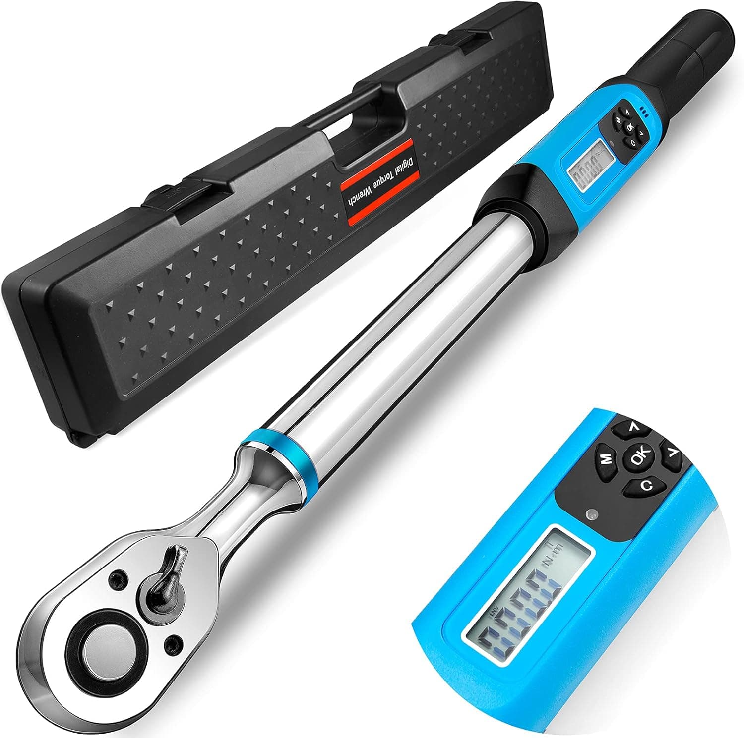 GOEHNER's 1/2" Drive Digital Torque Wrench,12.5-250 ft.-lb./17-340 N.m., Electronic Torque Wrench with Buzzer and LED Flash Notification, ±2% CW Torque Accuracy with Certificate of Calibration 1