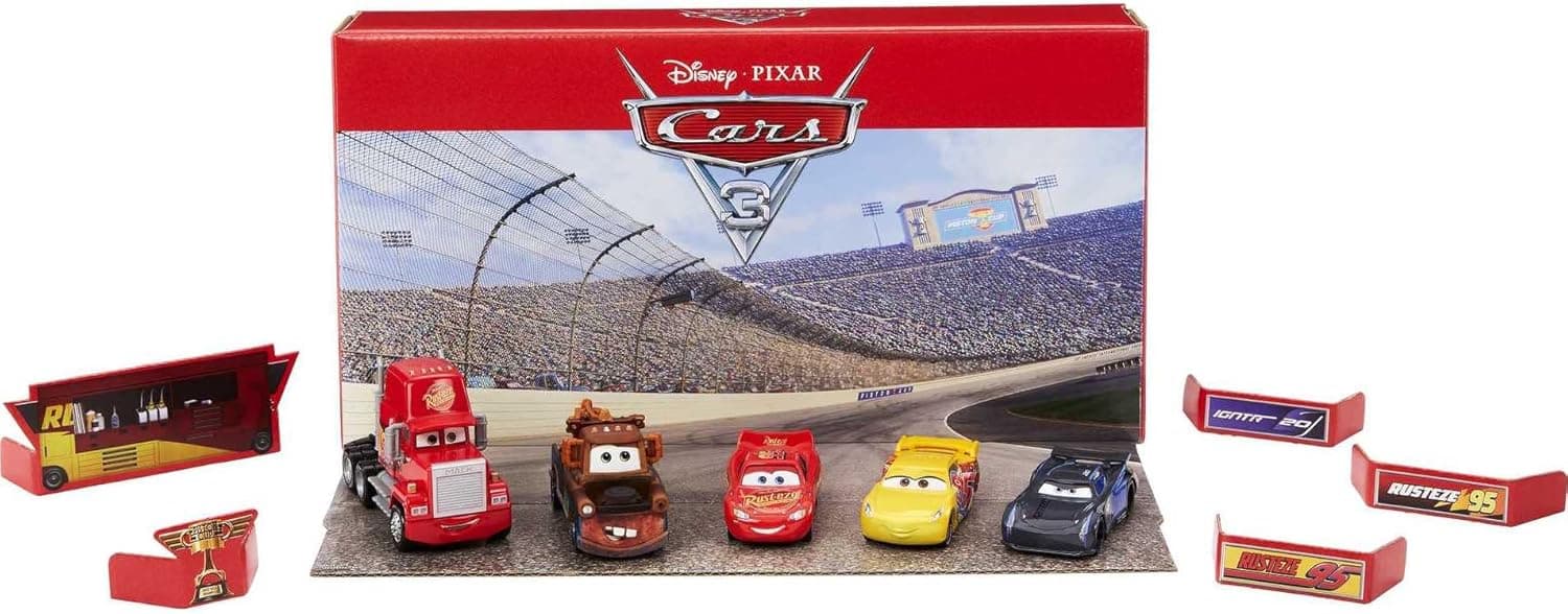 Disney Car Toys Vehicle Set of 4 Collectible Character Toy Cars & 1 Mack Truck Inspired by the Florida 500 Piston Cup Race