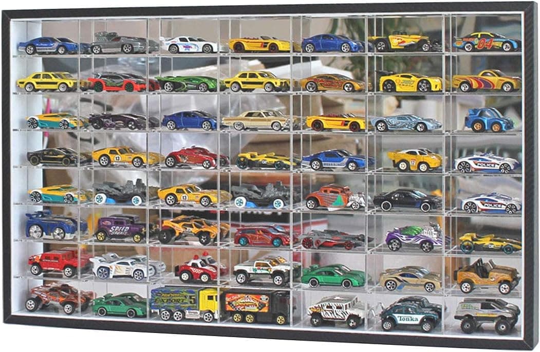 Open Rack with NO Door - Clear Acrylic Display Case Rack for Hot 1:64 Scale Hot Toy Cars Matchbox Wheels Display Case Diecast Wall Cabinet Rack - No Door No Cover, 23.5 X 15 X 2 inches