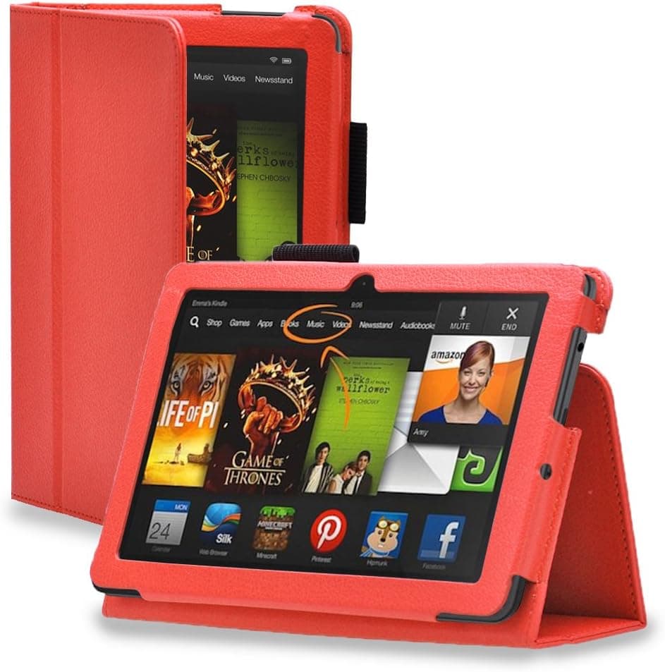 TNP Kindle Fire HDX 8.9 Case (Orange) - Slim Fit Synthetic Leather Folio Cover Stand with Stylus Holder for Amazon Kindle Fire HDX 8.9" Tablet 2014 & 2013 Model
