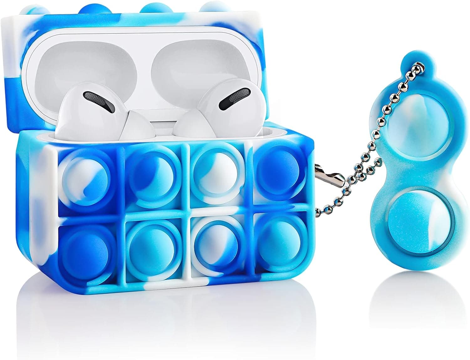 VOFUOE for Airpods Pro Case with Keychain Soft Silicone Apple Air Pods Pro Cover Shockproof Cases for Airpods Pro(Blue Red)