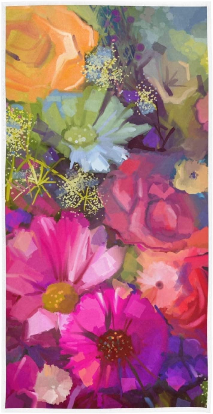 Selerdon Watercolor Oil Painting Rose Hand Towels Daisy Floral Bath Towel Guest Towel Home Bathroom Decorations 15x30 Inch
