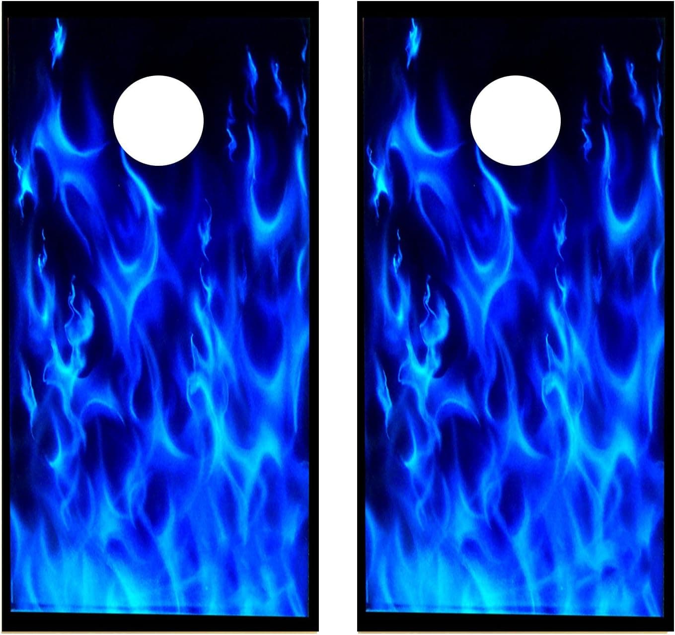 Blue Flames Cornhole Board Decal Wrap Skin Set-2 Decals (Laminated)