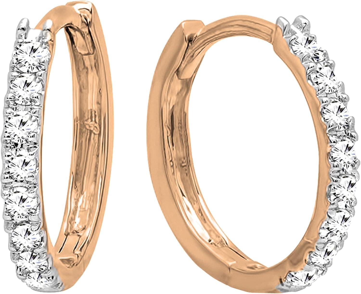 Dazzlingrock Collection 14K Gold Round White Diamond Ladies Huggies Hoop Earrings