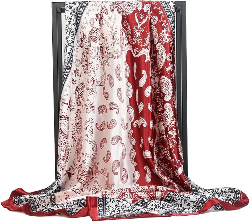 Hunker Women’s Silk Scarf Belt Pattern Large Square Satin Headscarf Headdress 35"