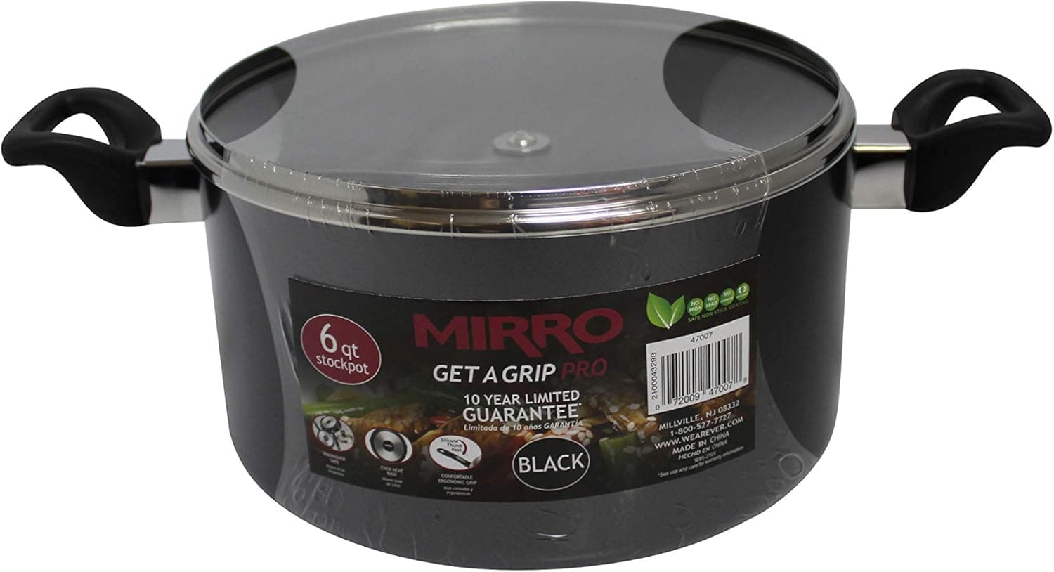 Mirro 47007 Get A Grip Nonstick Saucepot Sauce Pot with Glass Lid Cover Cookware, 6-Quart