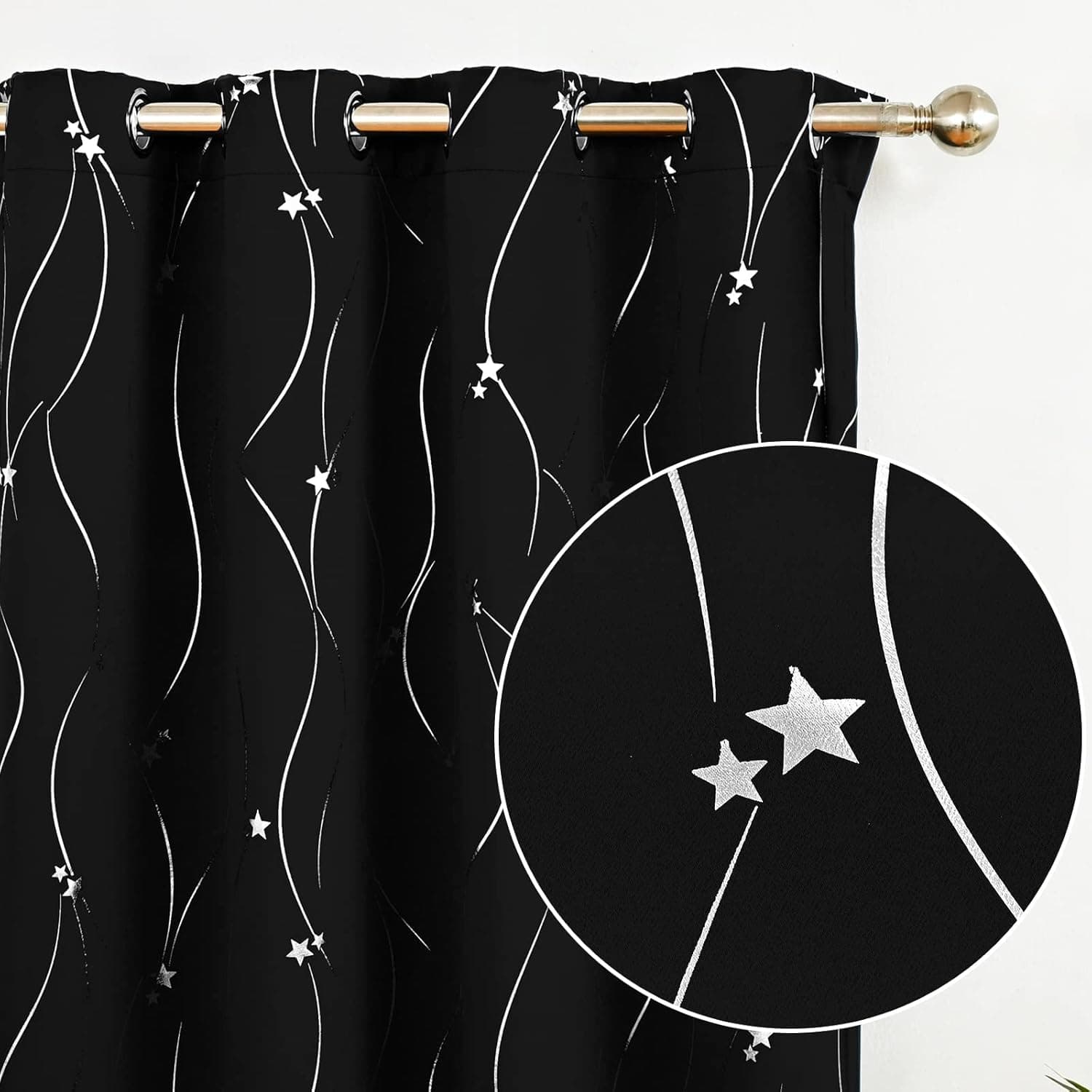 Tbcoou Black Blackout Curtains for Dining Living Room Printed Star Curtain Drapes Thermal Insulated Black Out Curtains Soudproof Grommet Top Modern Window Treatment Set of 2 Panels 84 Inch Length