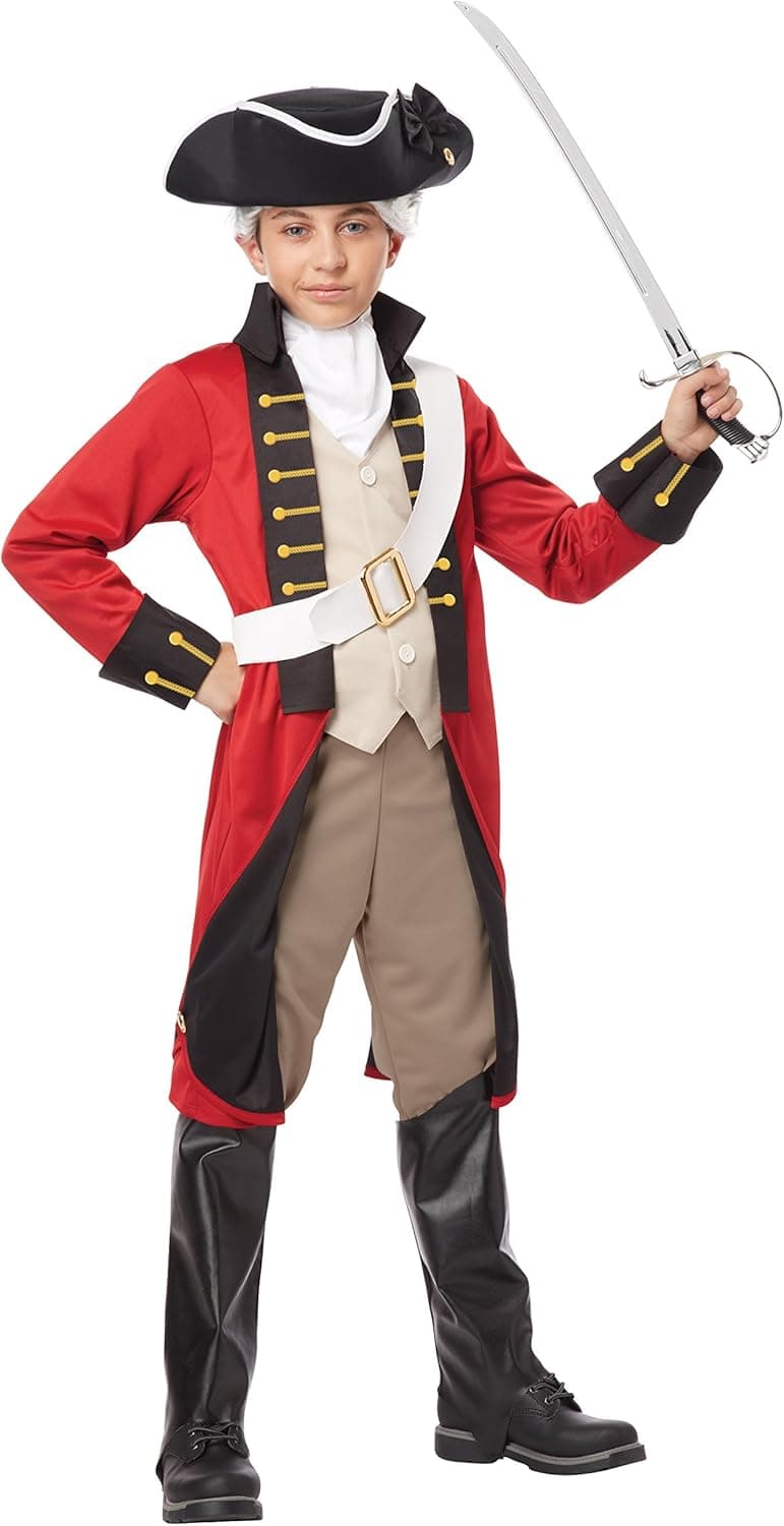 California Costumes Boys British Redcoat Costume & Tricorn Hat, Red/Black/Tan, Large