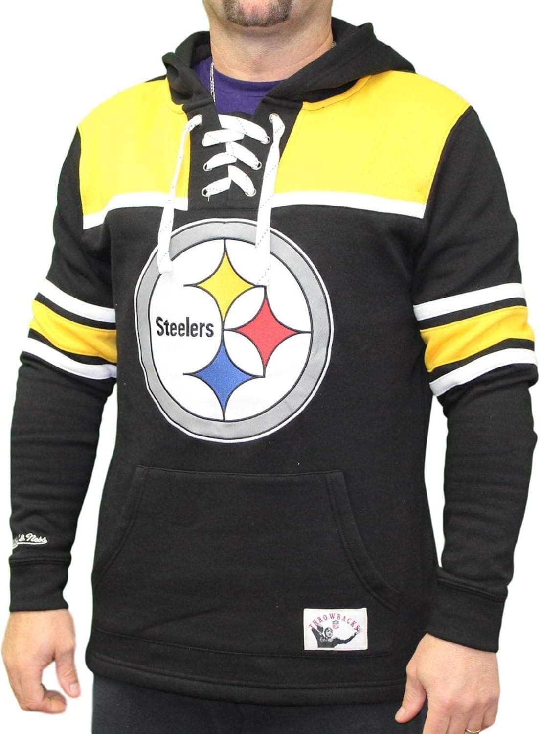 Pittsburgh Steelers Mitchell & Ness NFL"Skate Lace" Pullover Hooded Sweatshirt (X-Large)
