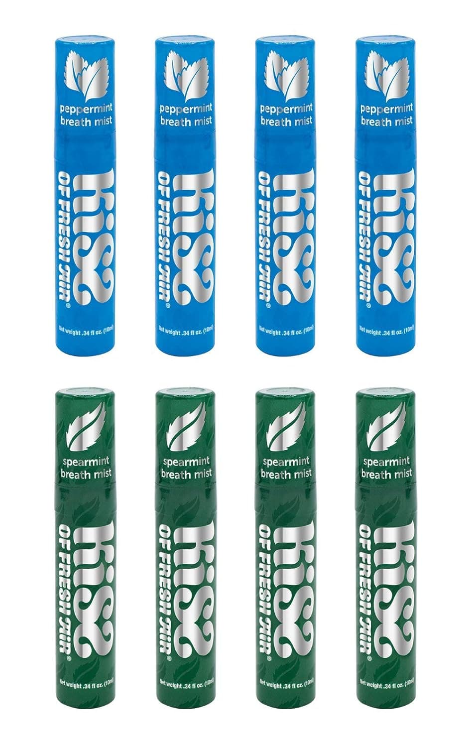 Kiss of Fresh Air Breath Spray - Peppermint ("KISS PACK" OF 8 = 4 Peppermint and 4 Spearmint)