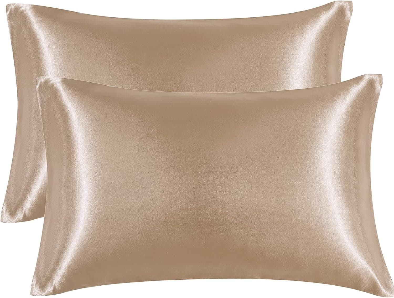 EHEYCIGA Satin Pillowcase for Hair and Skin Silk Pillowcase Set of 2 Khaki Soft Pillow Cases 2 Pack King Size 20X40 Inches with Envelope Closure