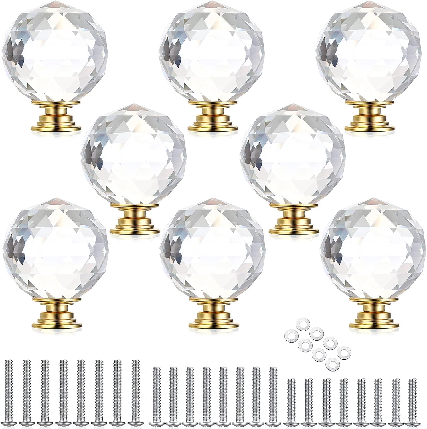 JUXYES 8 Pack 40mm Crystal Cabinet Drawer Knobs, Clear Round Diamond Glass Handle Decorative Drawer Knobs Modern Cupboard Door Handle Knobs for Dresser Drawer Cabinet Closet