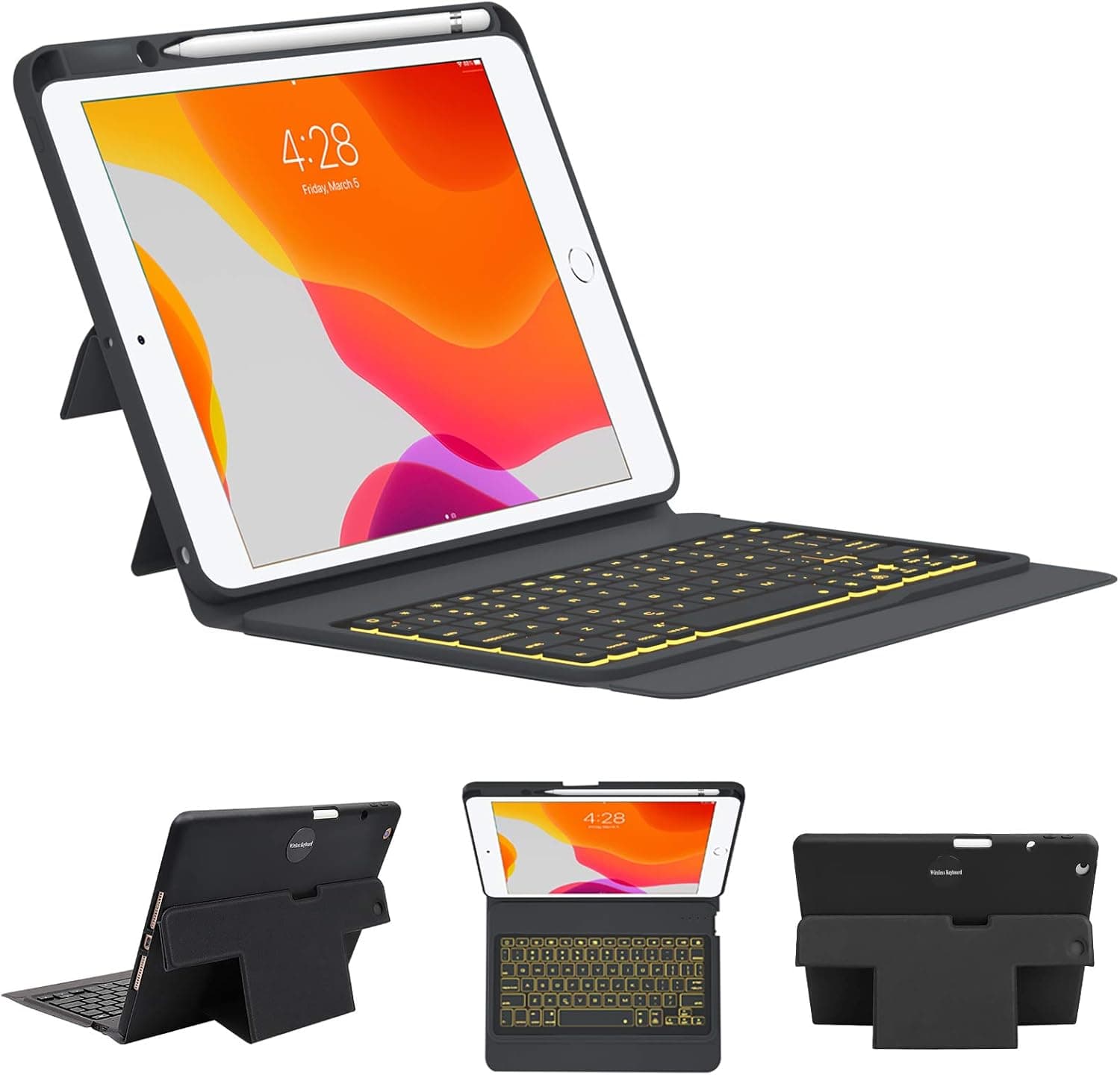 iPad 8th Generation Keyboard Case 2020, iPad 10.2inch Case with Pencil Holder, Stand Folio Keyboard Leather Cover, Shockproof Smart Tablet Slim Case, Backlit Wireless Keyboard for iPad 7th 2019(Black)