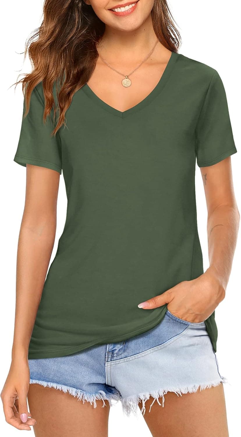 Beluring Womens V Neck T Shirts Short/Long Sleeve Casual Tunic Tops Blouse