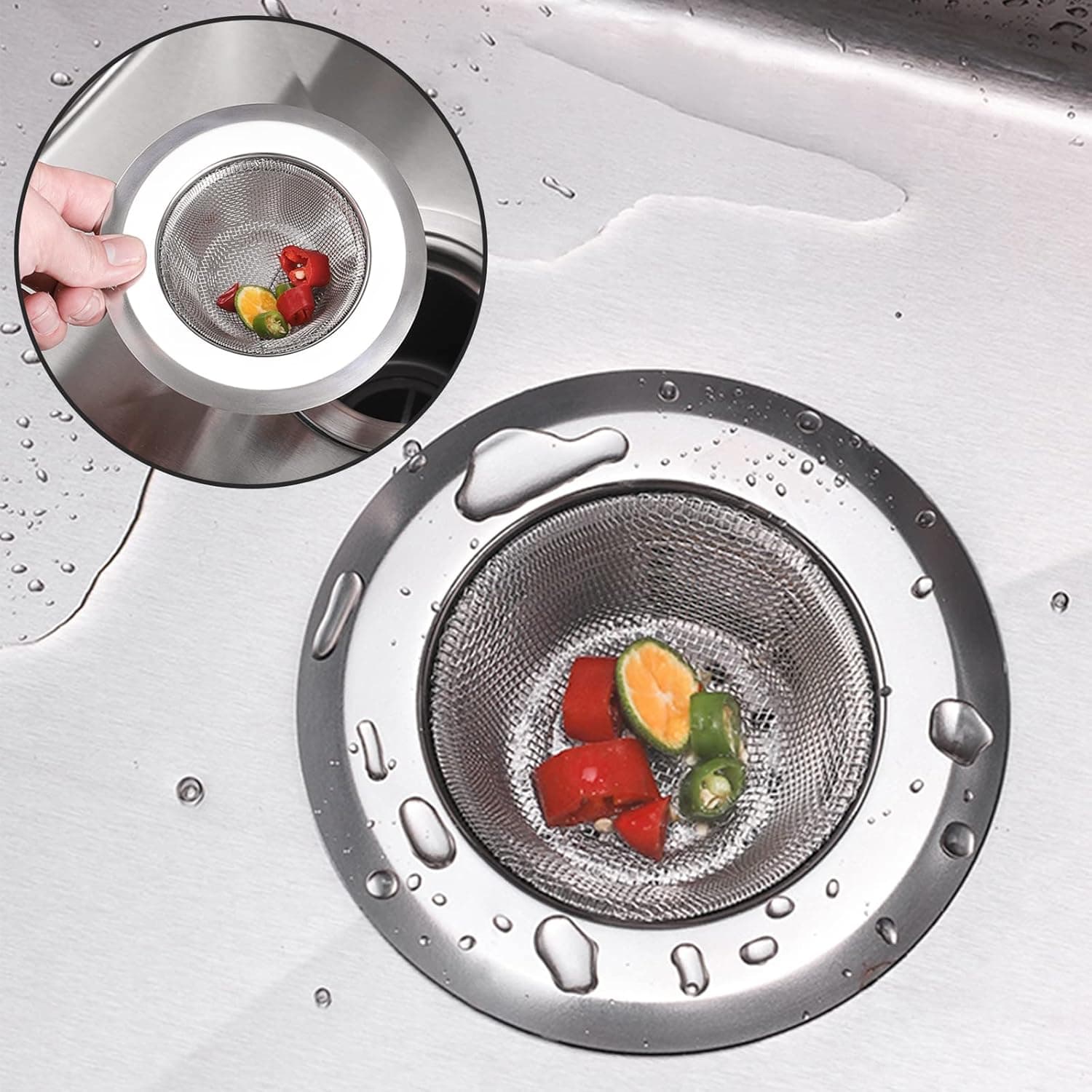 2 PCS Sink Strainers for Kitchen Sink, COCOJAM Kitchen Sink Strainer Stainless Steel Large Wide Rim 4.5" Diameter, Kitchen Sink Drain Basket for Bathroom Sink, Wash Basin Floor Drain