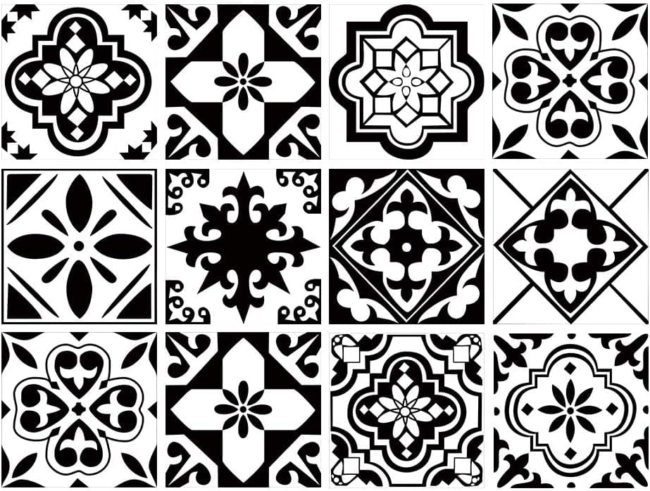 Decorative Tile Sticker Set of 12 6x6 inch peels and Sticks self-Adhesive Removable DIY Black Talavera Tile Backsplash Waterproof Kitchen Bathroom Furniture Stairs Home Decor Stickers
